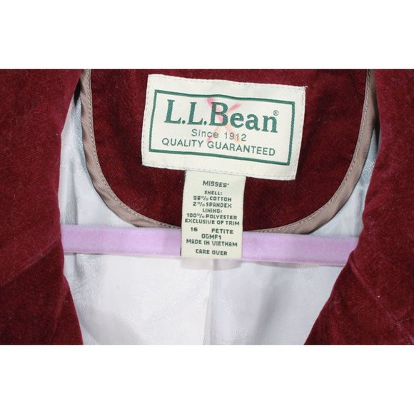 Vintage LL Bean Red Velvet Lined Long Sleeves Blazer Preppy Jacket 16 Pet - Picture 4 of 10